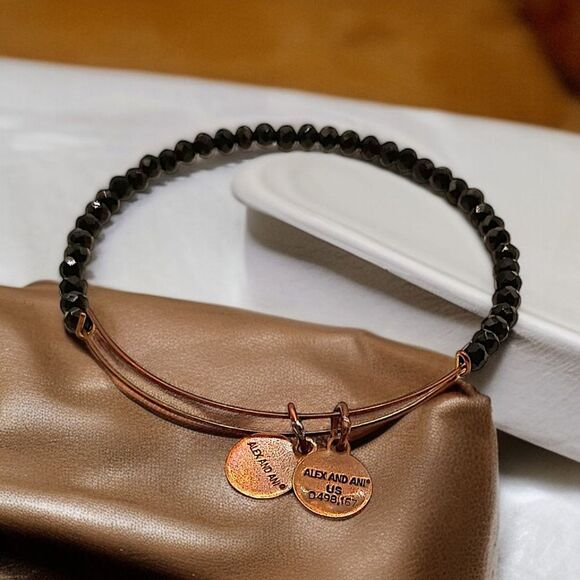 Alex And Ani Brilliance Bead Eclipse Bracelet Bangle Copper Wire Black Beads - Picture 10 of 14